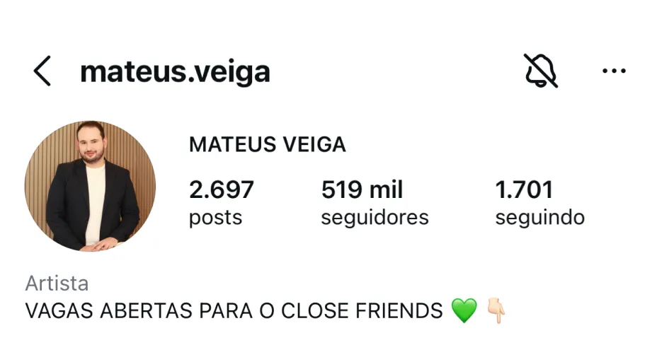 Perfil no Instagram de @mateus.veiga, cliente da HiWorld