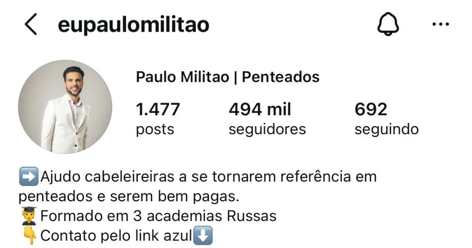 Perfil no Instagram de @eupaulomilitao, cliente da HiWorld