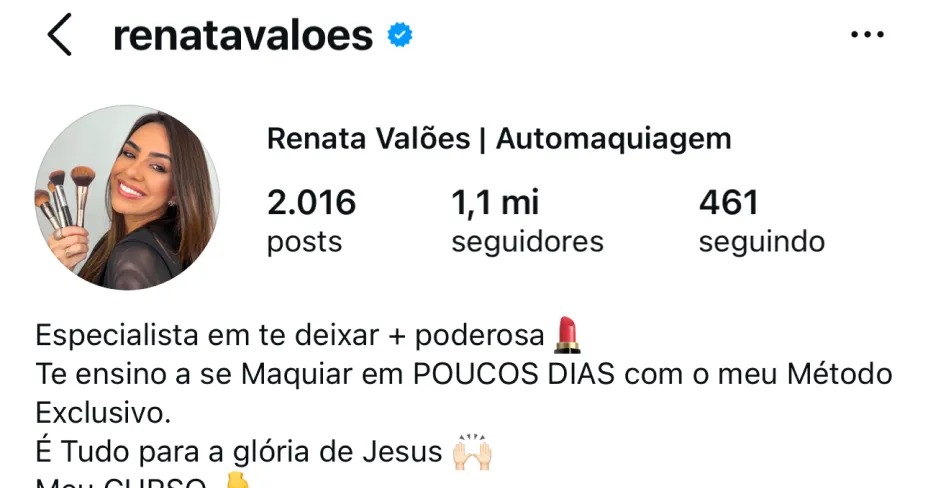 Perfil no Instagram de @renatavaloes, cliente da HiWorld