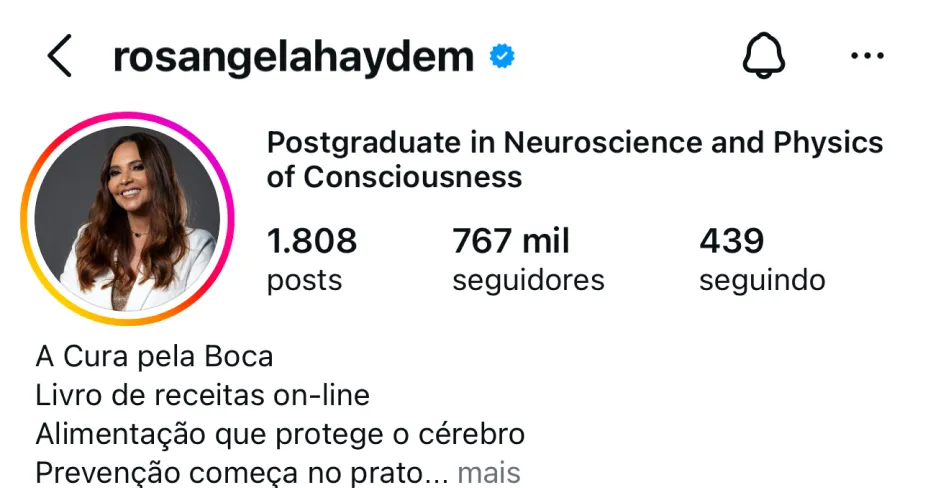 Perfil no Instagram de @rosangelahaydem, cliente da HiWorld
