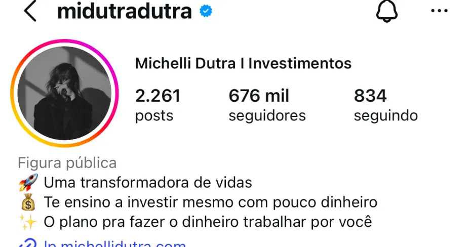 Perfil no Instagram de @midutradutra, cliente da HiWorld
