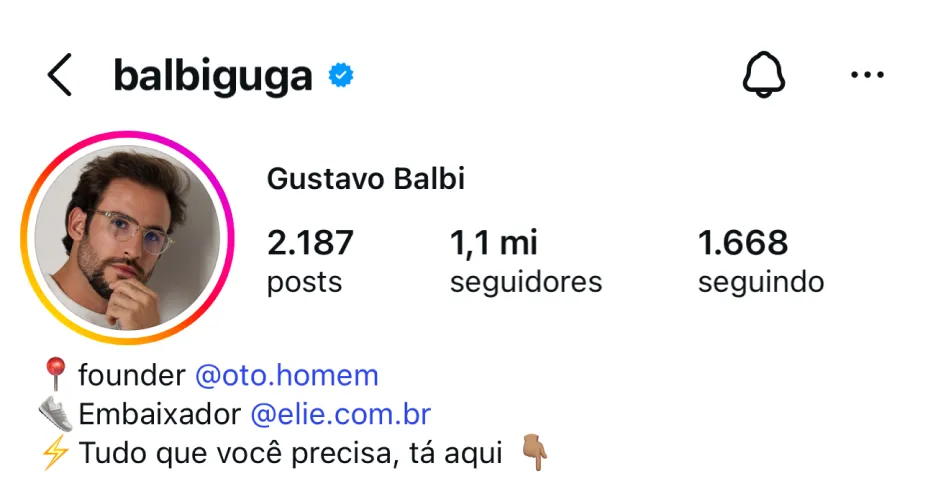 Perfil no Instagram de @balbiguga, cliente da HiWorld