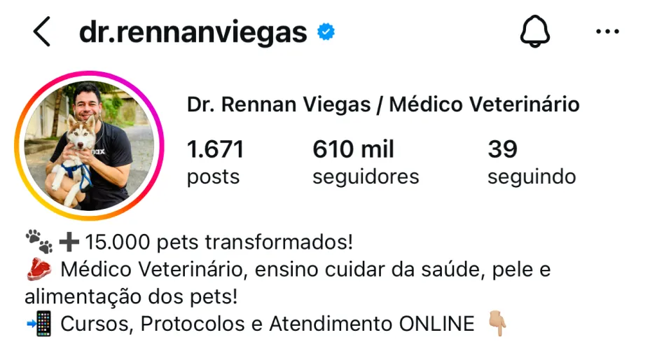 Perfil no Instagram de @dr.rennanviegas, cliente da HiWorld