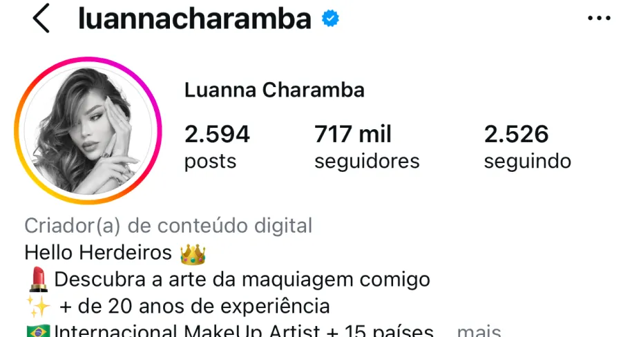 Perfil no Instagram de @luannacharamba, cliente da HiWorld