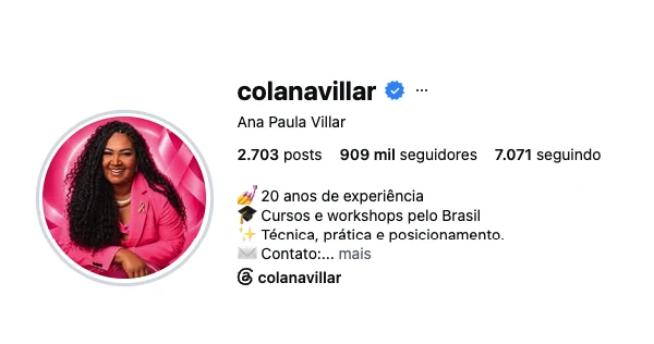 Perfil no Instagram de @colanavillar, cliente da HiWorld