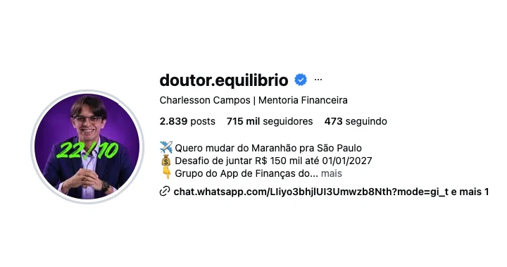 Perfil no Instagram de @doutor.equilibrio, cliente da HiWorld
